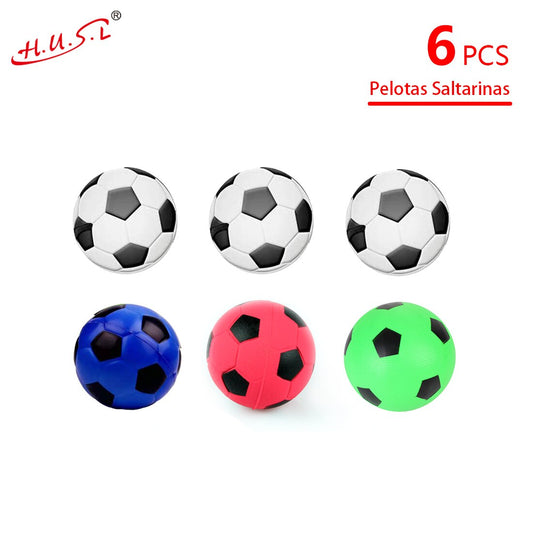 HUSL Bolas de Goma de Rebote, Bolas de deportes de goma suave, pelota para jugar en zona interior y aire libre, diseñado para los niños-Diámetro approx.6.3 cm(Futbol en multicolor)