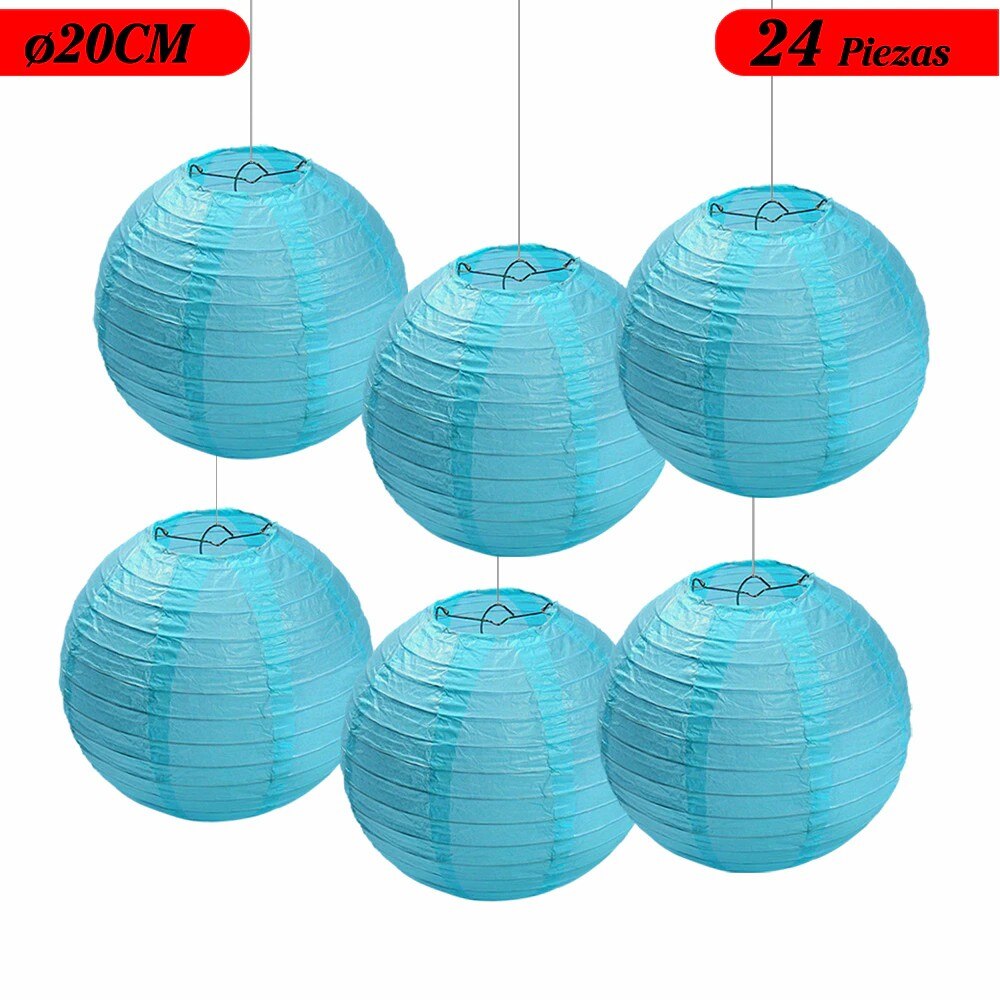 Farol Japonés, Farolillos de papel,20cm,25cm,30cm,40cm De Papel, Pantalla Papel Redondo, Para Bodas, Cumpleaños, Decoraciones Para Jardín, Salón, Patio, Color Liso-Azul