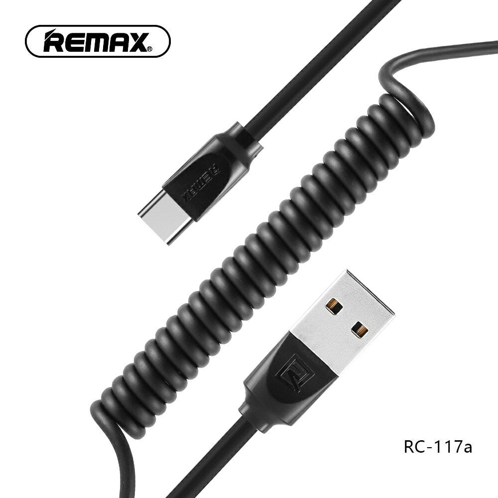REMAX RC-117a Cable Espiral USB Corto y Flexible 2.4A de Tipo-C, Cable para Carga de Teléfono Móvil o Pasar Datos, 24-40cm