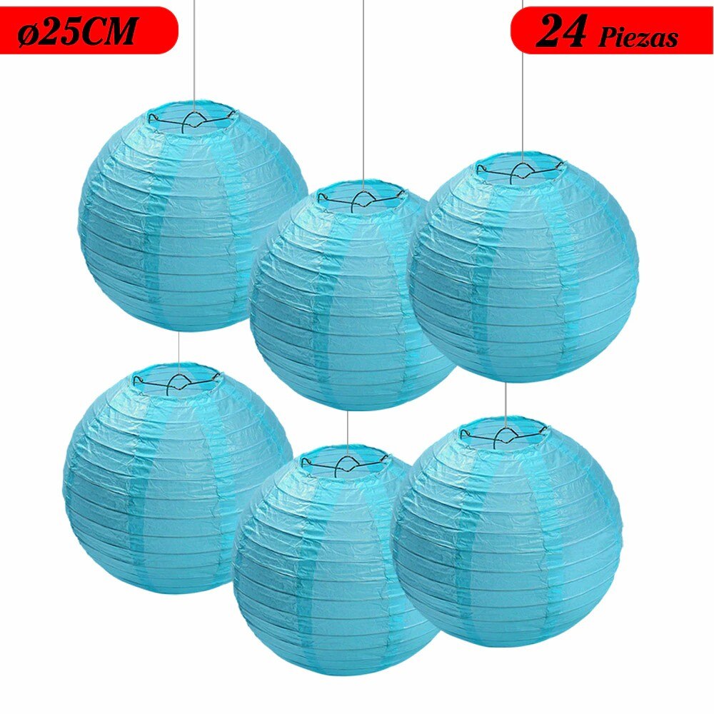 Farol Japonés, Farolillos de papel,20cm,25cm,30cm,40cm De Papel, Pantalla Papel Redondo, Para Bodas, Cumpleaños, Decoraciones Para Jardín, Salón, Patio, Color Liso-Azul